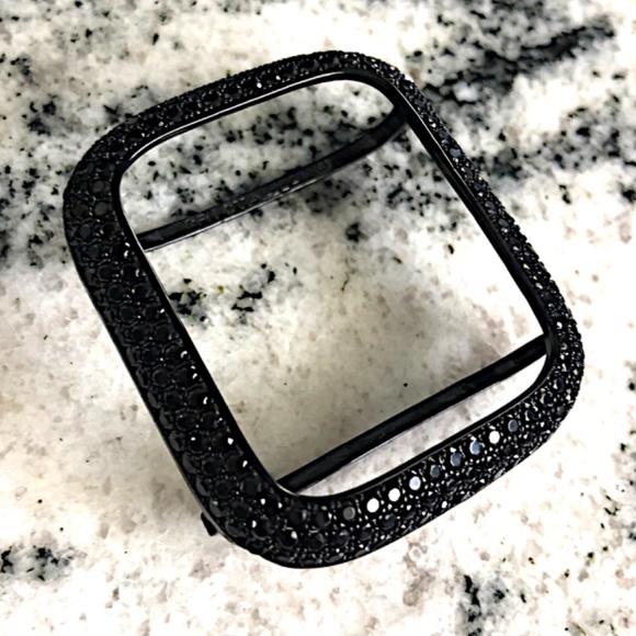 New pave Black/Black Apple Watch crystal Band and Lab Diamond Bezel 2 pc set - Picture 7 of 9